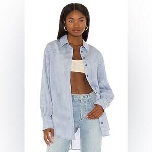 NWOT House Of Harlow Ivory Blouse Light Blue Stripe Button Down Shirt - XL